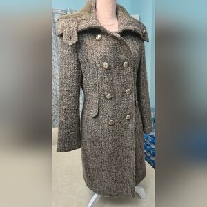 Calvin Klein Womens Brown Tweed Double-Breasted Coat